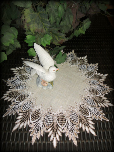 16"  Doily Table Topper Scarf EARTH FEATHER LACE Neutral Earth Tone 
