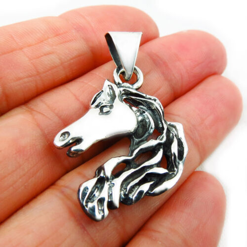 Horse Head 925 Sterling Solid Silver Equestrian Pendant 