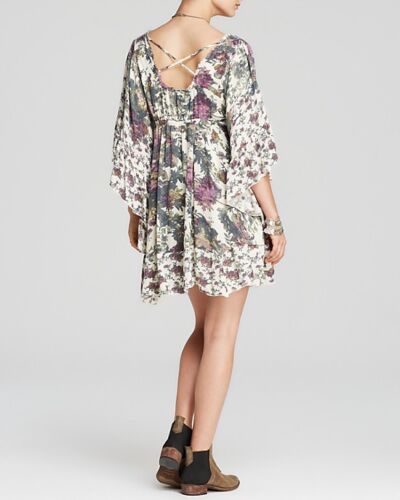 $148 NWT Free People /'Heart of Gold/' Print Butterfly Sleeve Dress Retail