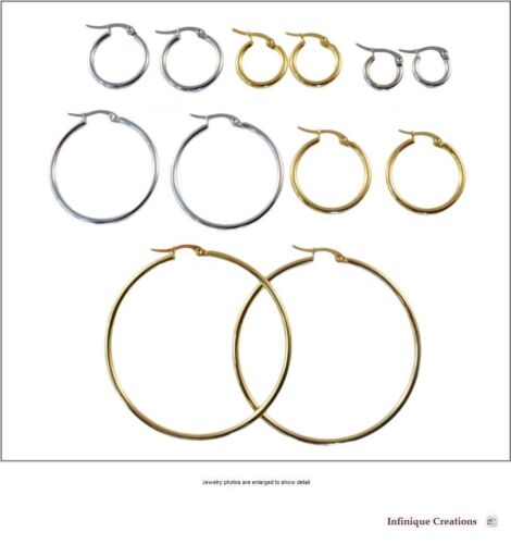White Gold Color Stainless Steel Big Circle Hoop Earring 15mm-70mm 