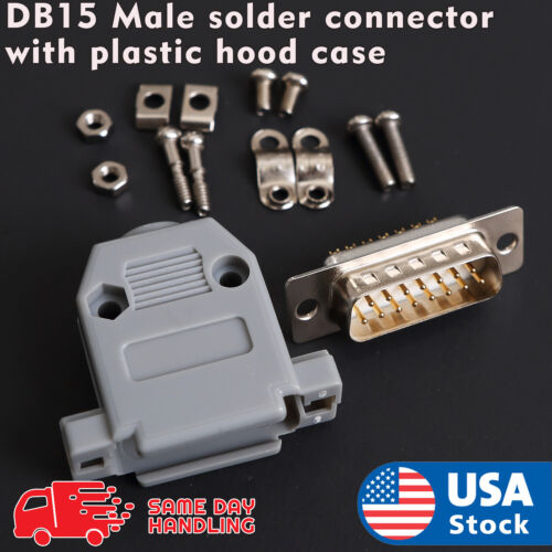 DB15 15-Pin Male Solder Cup Connector Plastic Hood Shell /& Hardware DB-15