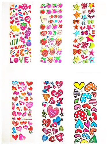 12 X Mix Kid Fun 3D Foam Stickers Star Heart Instrument Dress Sweets Rainbow