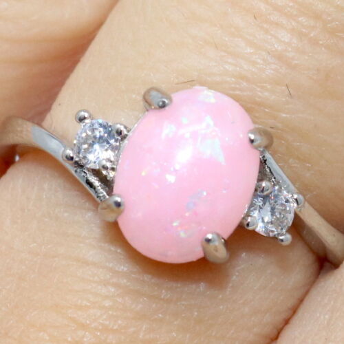 2.25 Ct Oval Pink Opal Solitaire Ring Women Jewelry Gift 14K White Gold Plated