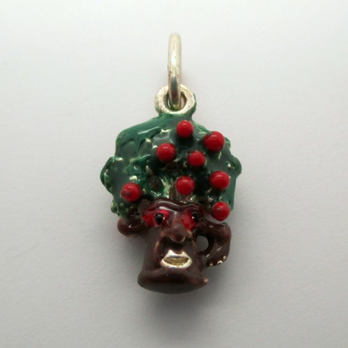 Vintage ENAMEL Sterling Silver TALKING APPLE TREE Bracelet Charm OZ Enchanted