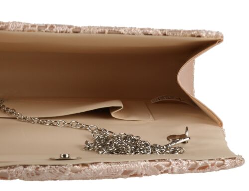 Elegant Satin Lace Clutch Bag Womens Designer Wedding Rose Gold Evening Handbag