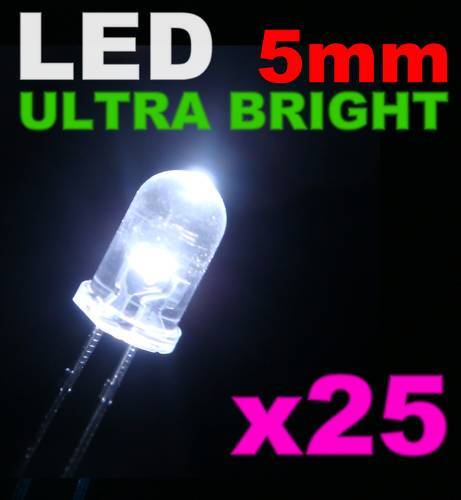 413# LED 5mm Blanche Ultra lumineuse 25 pcs résistances 