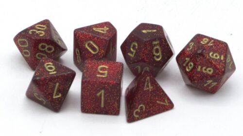 Polyhedral 7-Dice Set Game Accessory Chessex CHX 27504 Glitter Ruby Red//Gold