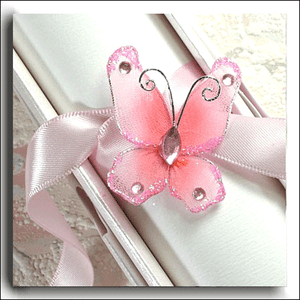 60 Rose Two Tone Wired Sheer Fabric Butterfly with Gems 3 X 3.75 Cm