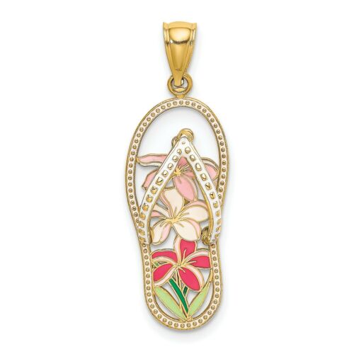 Details about   Multi Color Enamel Flower Flip-Flop Charm In Real 14k Yellow Gold 25 mm x 11 mm 