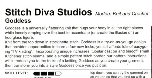 Goddess Sleeveless Top Women 33"-52" Stitch Diva Studios Knitting Pattern 