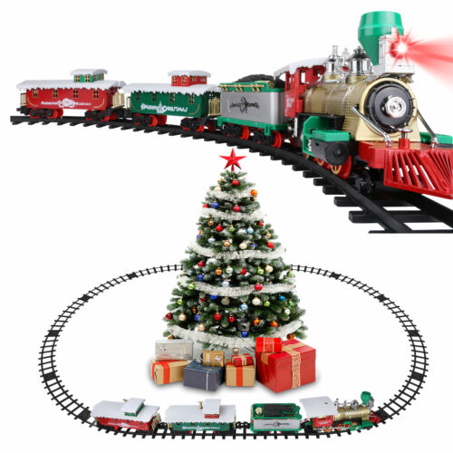 Large Electric Christmas Train Tracks Set Kids Toy With Lights Sounds Tree Decor