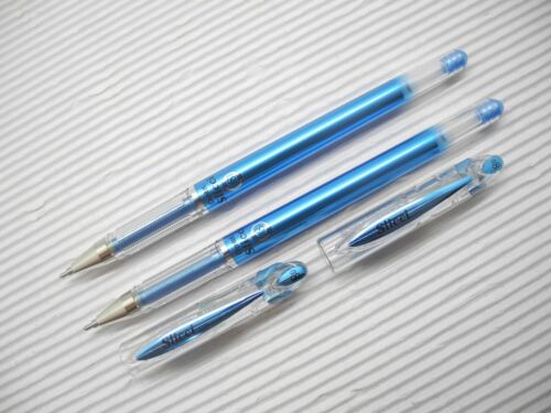 2pcs Pentel Slicci 0.8mm roller ball pen with cap Metallic Blue Japan