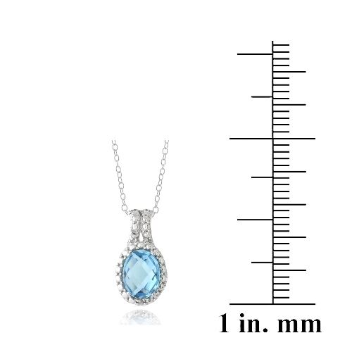 925 Silver 1.5ct Swiss Blue Topaz /& Diamond Accent Oval Necklace 18/"