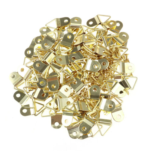 100pcs Gold D-Ring Picture Hanger Hooks with Screws Frame Triangle Ring Hangers 