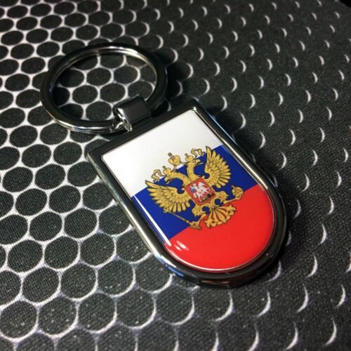 Russia Flag Domed Stainless Keychain Proud Flag Car 3D 45mm x 30mm 