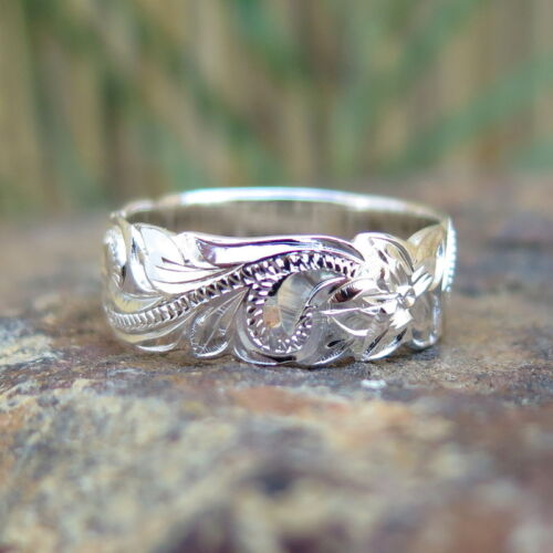 Hawaiian 925 Sterling Silver Black KUUIPO Jewelry Wedding Ring Band 8mm SR1076