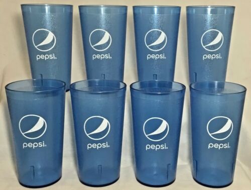 Impact 8 Restaurant Pepsi Cola Globe Transparent Blue Plastic Tumblers Cups 32oz