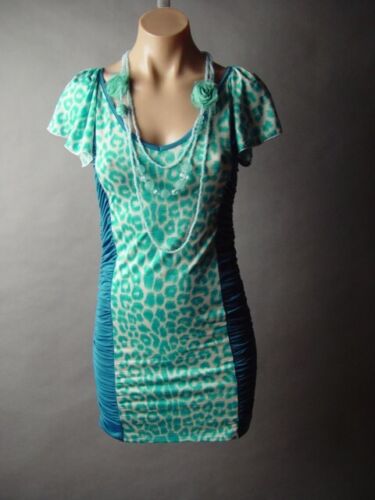 Blue Leopard Print Beaded Necklace 80s Party Ruched Bodycon 296 mvp Dress S M L