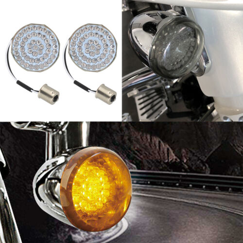 2Pcs 2/" 1156 Amber Bullet LED Turn Signal Insert Light+Smoke Lens For Motorcycle