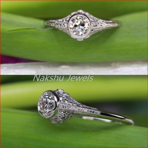 2Ct Off White Moissanite Bezel Set Vintage Engagement Ring 925 Sterling Silver 