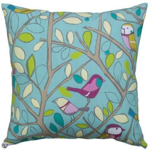 17x17" Double Sided Illustrated Design. Duck Egg Blue Bird on a Branch Cushion 
