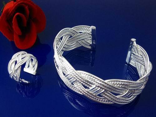 Fashion Silver Jewelry Big Mesh Men Women Bangle Bracelet Ring Set FS284