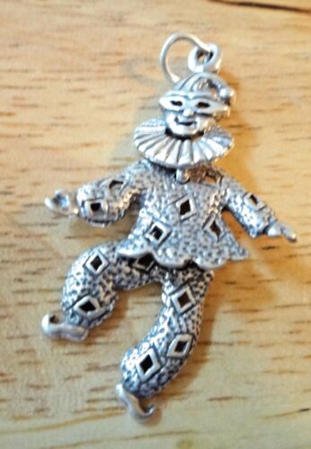 Sterling Silver 39x25mm Movable Mardi Gras Jester Clown Charm 