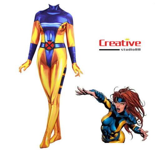 Womens X-men Jean Grey Phoenix Halloween Zentai Cosplay Costume Bodysuit US 