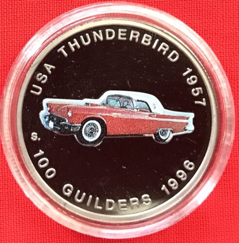 100 guilders 1996 /"USA Thunderbird 1956 1957/" UNC Suriname set of 2 coins