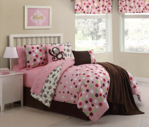 Pink Monkey Reversible Hypoallergenic Kids Complete Bed-in-a-Bag Comforter Set 