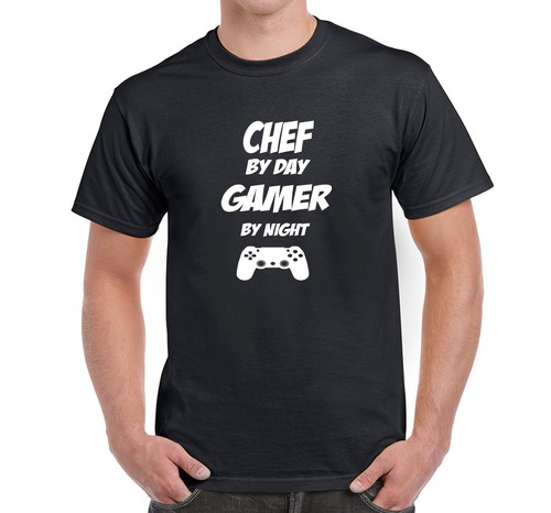 Men/'s Novelty Gaming T Shirt Chef by Day Gamer by night Gaming PC Geek