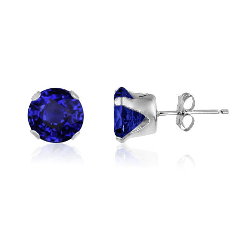 Round Brilliant Cut Lab Created Blue Sapphire 925 Sterling Silver Stud Earrings 