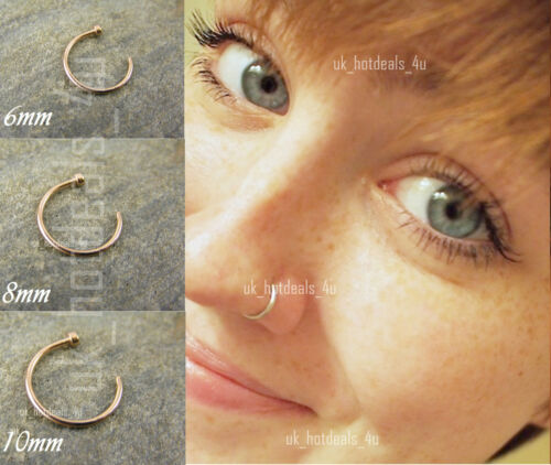 Sterling Silver Rose Gold Nose Ring Hoop Cartilage Earring Tragus Eyebrow Hoop 