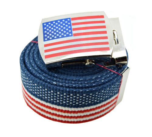 "USA Flag" Military Canvas Web Belt & Buckle Waist Straps 48,54,60,72 inches 