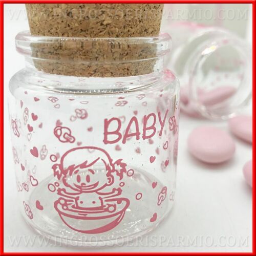 show original title Details about  / Small Jar Glass Decorated Pink baby favours DIY Birth Baby