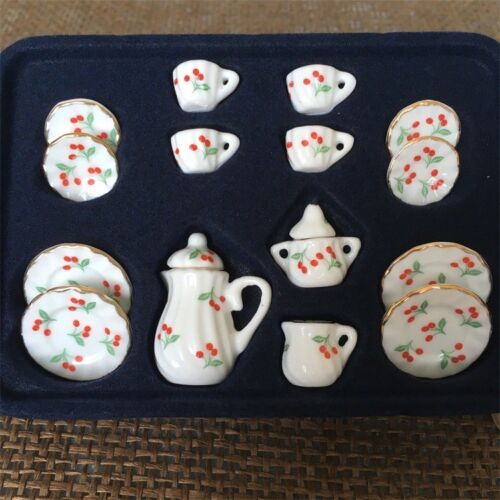 15 Dollhouse Miniature Porcelain Kitchen Dinnerware Coffee Tea pot Cup set 1:12