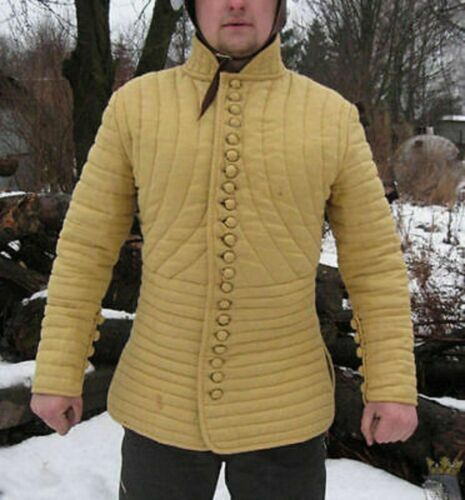 Details about  / Thick yellow color slim fitting Gambeson Medieval Padded collar full sleeves