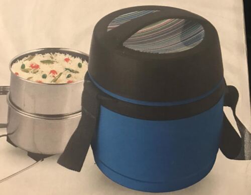 2-TIER INSULATED LUNCH BOX TIFFIN PACK SANDWICH CURRY INDIAN TIN PICNIC 