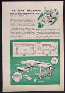 Details about 5' Picnic Table w/ Extensions How-To Build PLANS Wooden