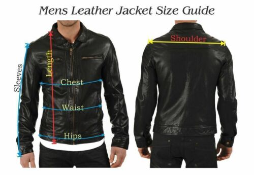 Nuevo auténtico caballero curtidas fabricado a mano Classic cuero negro Biker chaqueta