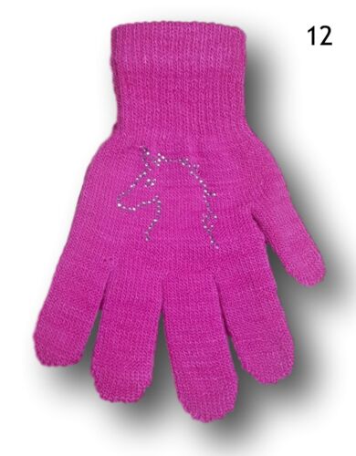 Girls Children Kids Acrylic Winter Gloves With Rhinestones Size 6 to 9 Years