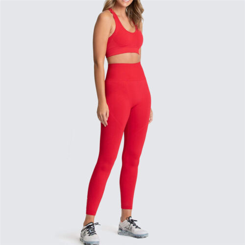 Damen Yoga Set Reißverschluss Sports BHS Sportanzug BH Hose Gym Trainingsanzug 
