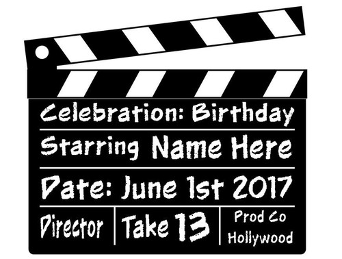 Clapperboard Personalised Edible Icing Cake Topper and or Film Reel Ribbon