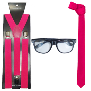 Ladies Hen Party Glam Geek Instant Kit Pink School Girl Fancy Dress Accessory