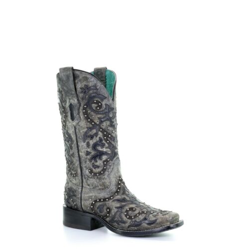Corral Ladies Grey /& Black Overlay /& Studs Boots A3676