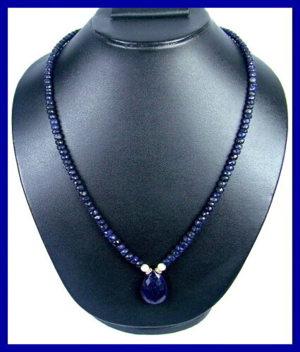 190+CT MAGNIFICENT NATURAL BLUE SAPPHIRE FACETTED NECKLACE GOLD POLISH SILVER LK 