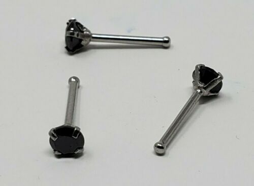 Black 2.5mm Nose Ring Bone Stud Pin CZ 20G Stainless Steel Body Piercing Jewelry