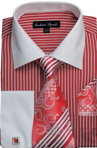 MEN'S 60% COTTON 40% POLY SHIRT WITH TIE AND HANKY  DESIGN BY FORTINO LEDI FL631 