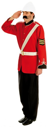 Mens Zulu Boer War Soldier Costume Adult Red Military Fancy Dress M L XL NEW