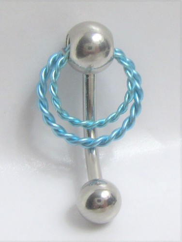 Surgical Steel Double Aqua Twisted Hoop Dangle VCH Clitoral Hood Jewelry Bar 14g